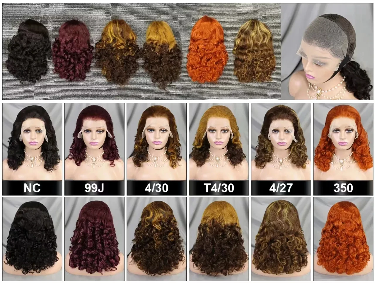 4/27 colore FUMI parrucca dei capelli umani parrucche Bob 250 densità rimbalzante ricci 13x4 anteriore del merletto parrucca brasiliana dei capelli umani di Remy per le donne nere