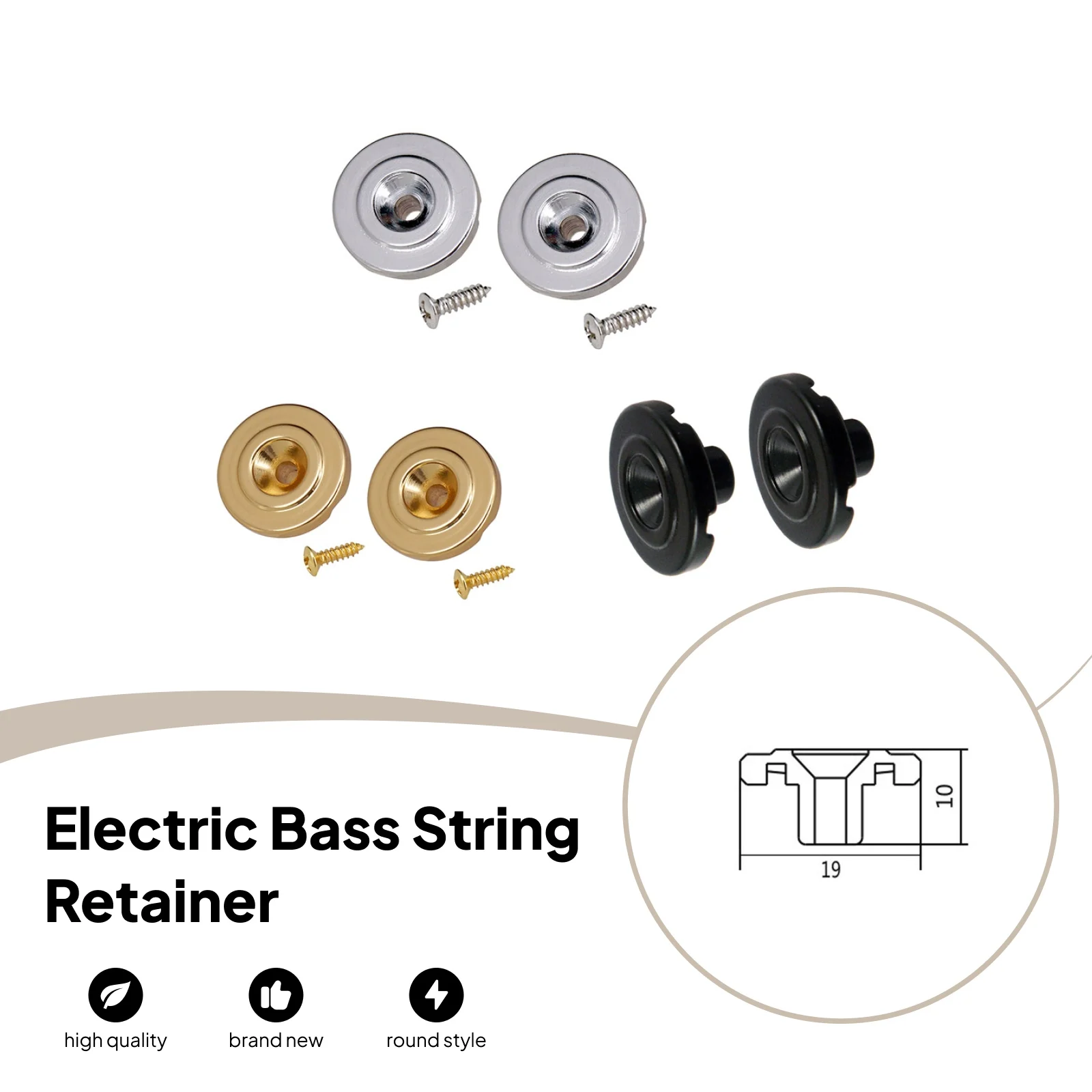 2 Pieces Round Style String Tree String Retainer with Mounting Screws for Bass Electric Guitar Parts
