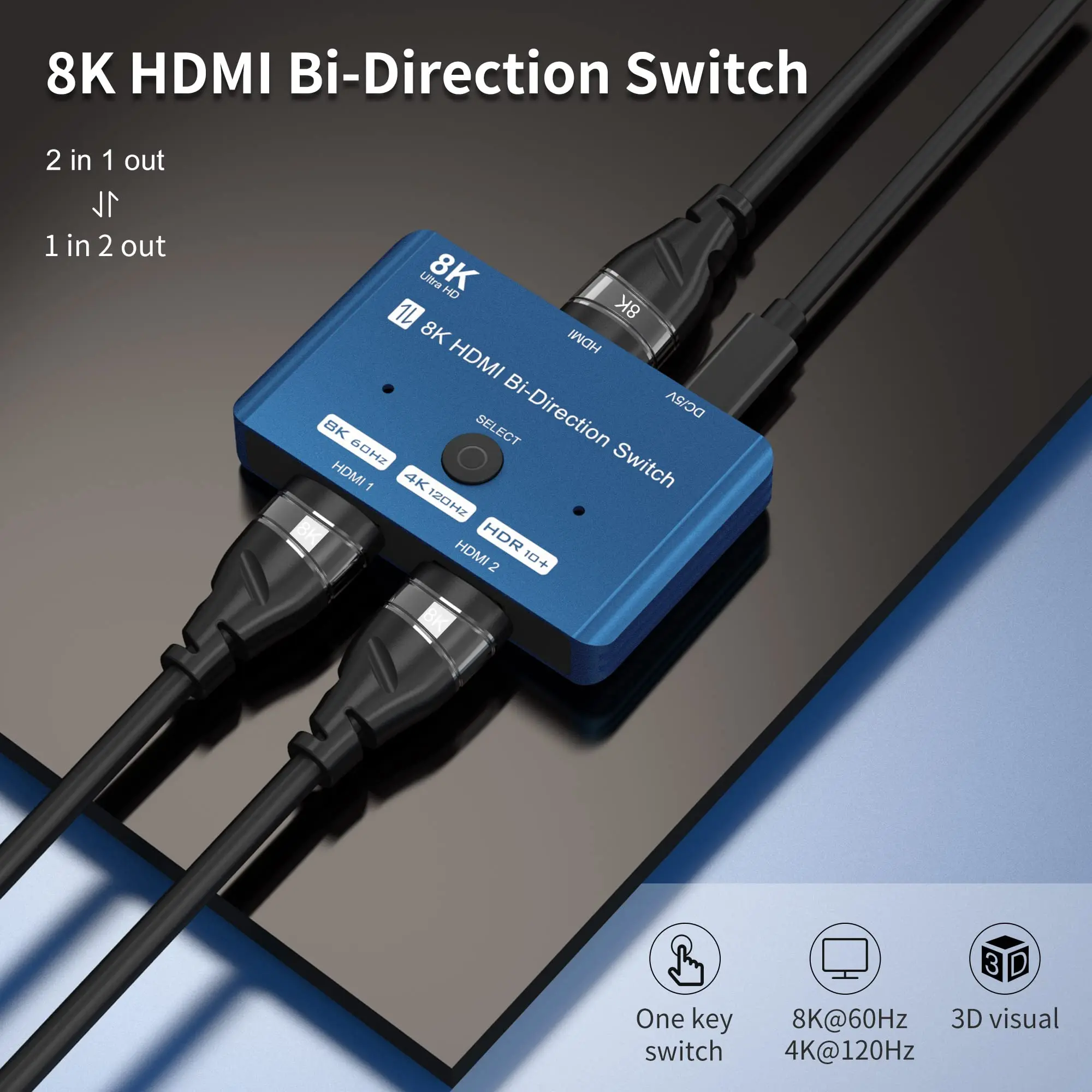 HDMI 2.1 스위치 양방향 스플리터, Xbox X PS5 와 호환 가능한 eARC 컨버터, 8K, 1in, 2out, 2in, 1out, 고속 48Gbps