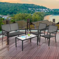 Set of 4 Patio Furniture Set Sofa Coffee Table Steel Frame Garden 3