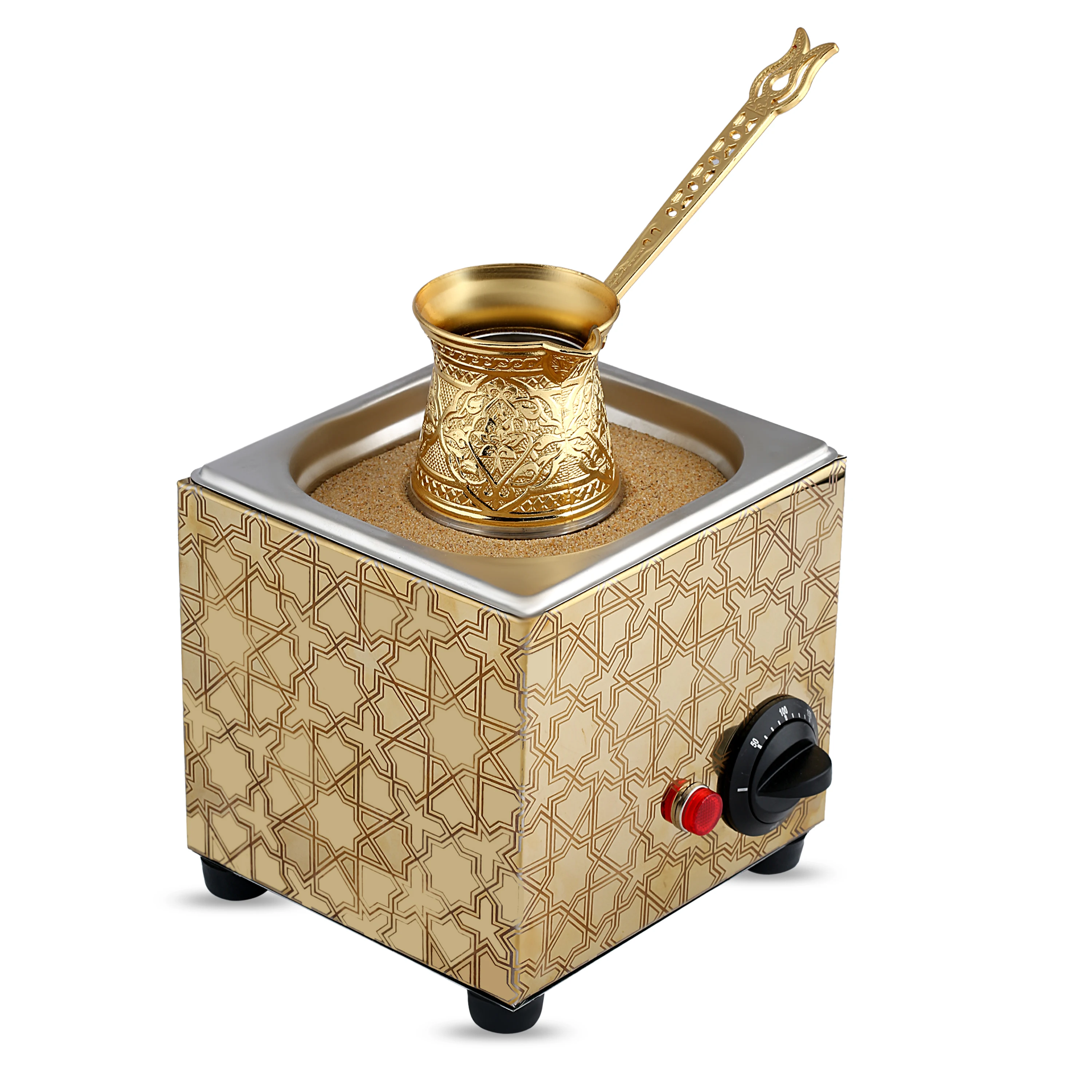 Authentic Turkish Electric Hot Sand Coffee Maker Heater Machine Brass Color Square 110V - 220V Kitchen & Dining authentic turkish arabic brass handmade copper coffee maker alcohol burner brewing kitchen