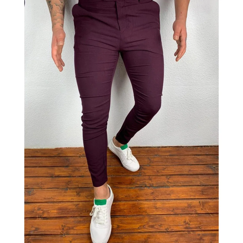 

Men's Classic Solid Color Autumn Thin Casual Pants Business Office Fashion Stretch Cotton Slim Brand Trousers Male Pencil Pants