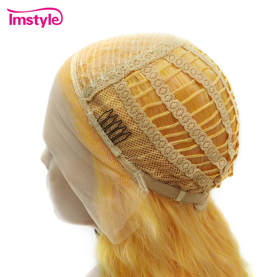 Imstyle Curly Synthetic Lace Front Wig Ombre Orange Wigs For Women Cosplay Deep Wave Wig Two Tone Heat Resistant 22 Inch