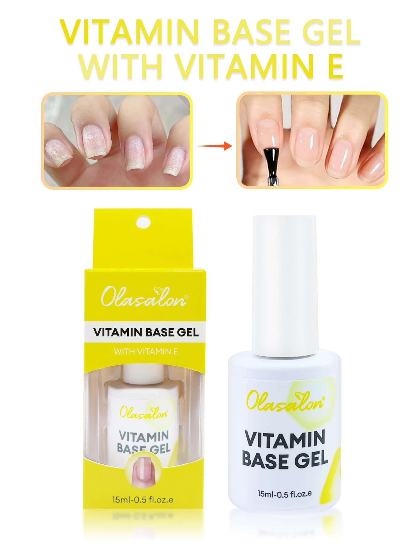 Peelable Vitamin Base Base Gel for Gel Nail Polish, Protect, Strengthen and Repair Nails, Clear Gel, UV LED, Home and Salon