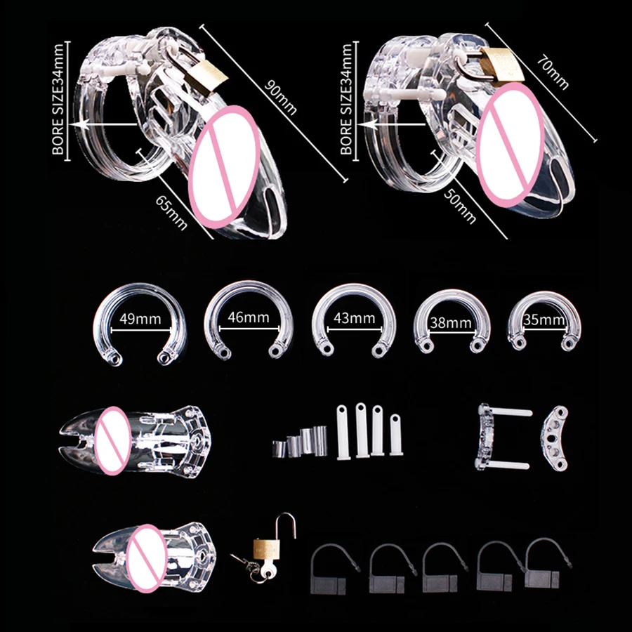 Penis chastity cage Chastity lock sex toy Chastity cage accessory Male chastity cage device small/standard cock cage with 5 size rings brass lock locking number tags erotic urethral men sexy toy