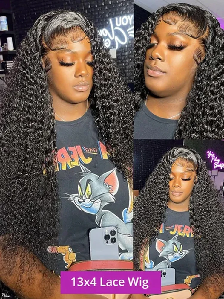 Deep Curly Lace Front Wigs Transparent HD 13x4 Lace Frontal Wigs Deep Wave Human Hair Wigs For Black Women Wet And Wavy 3