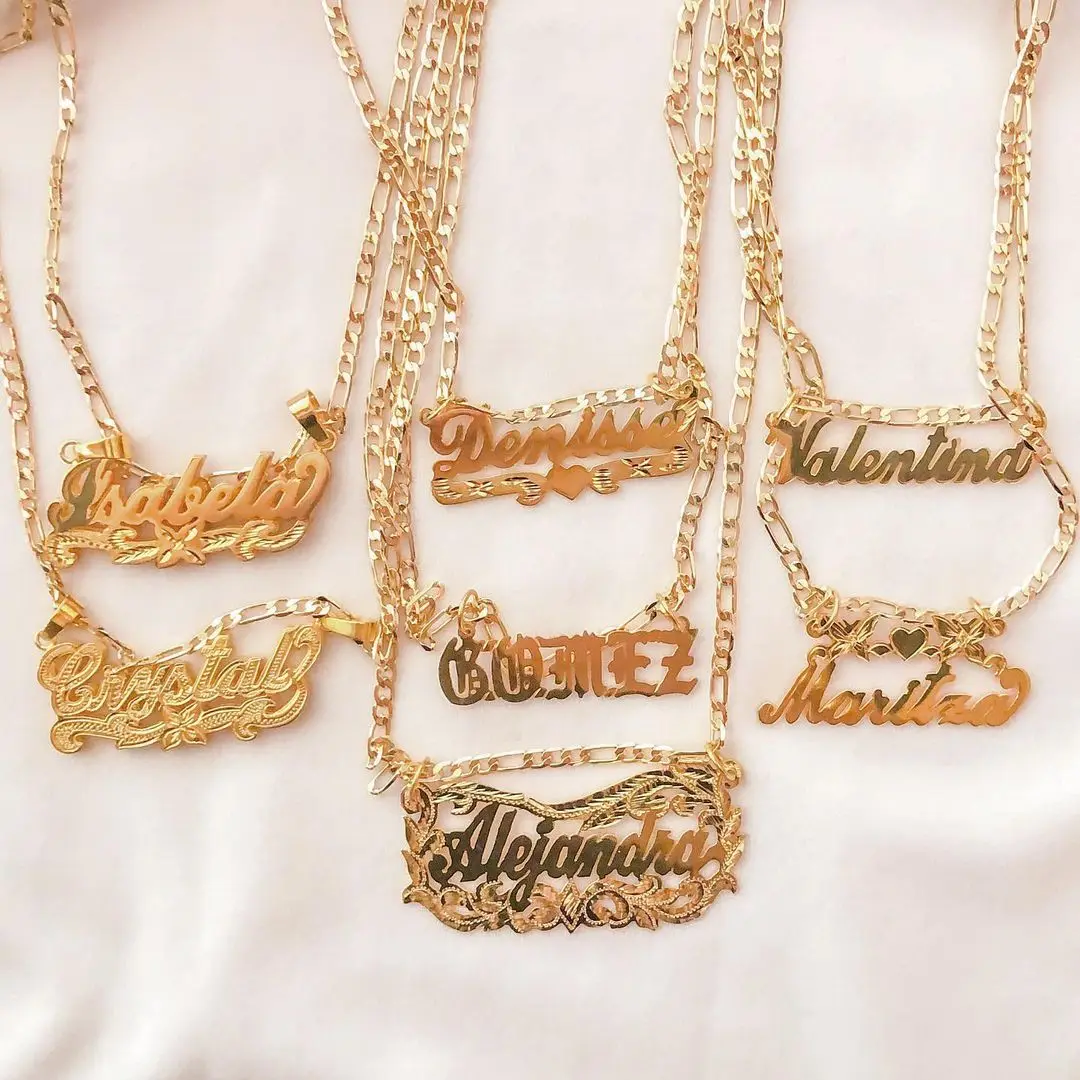 Custom Double Plated Name Necklace For Women Gold Plated Silver