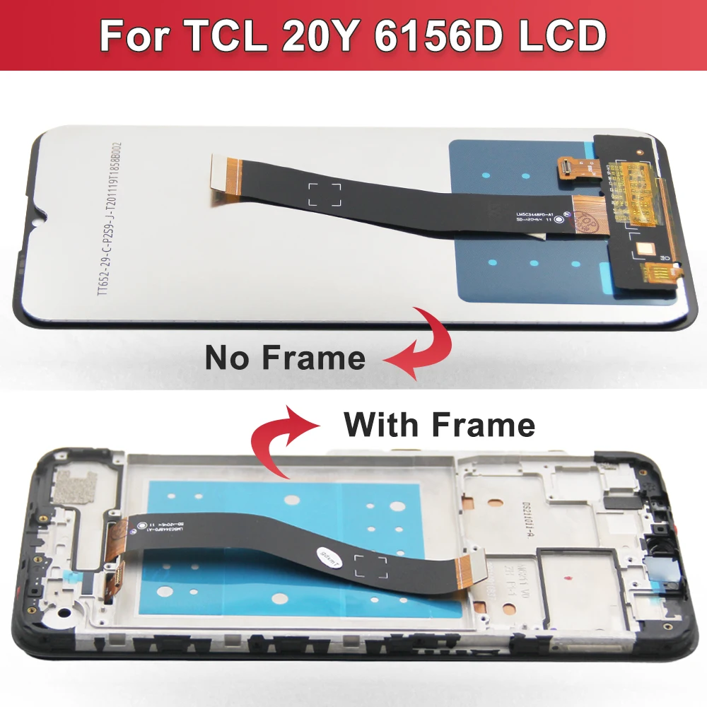 프레임 포함 LCD 디스플레이 터치 스크린 디지타이저 어셈블리 교체, TCL 20Y 6156D 스크린, 6.52 인치