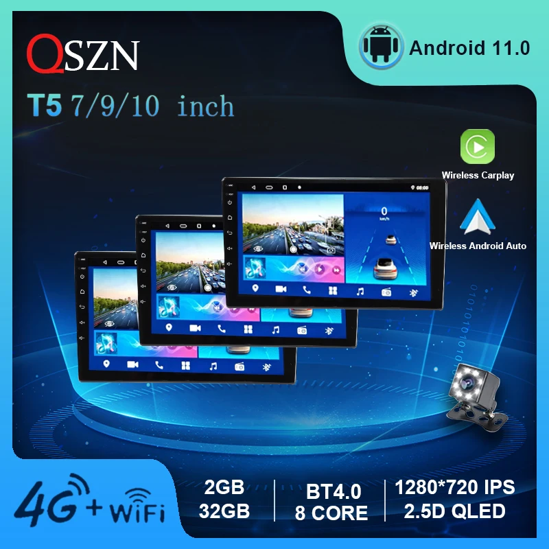 

QSZN 2+32G wifi 8 core 7/9/10 inch carplay Android Auto Car radio Multimedia Player DSP 4755/AM/FM BT4.0 Bluetooth Android 11