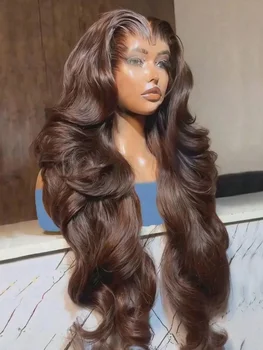 200 Density 30 34Inch Chocolate Brown Body Wave Human Hair Wigs Brazilian 13x4 HD Lace Frontal Wigs #4 Color 13x4 Lace Front Wig 1