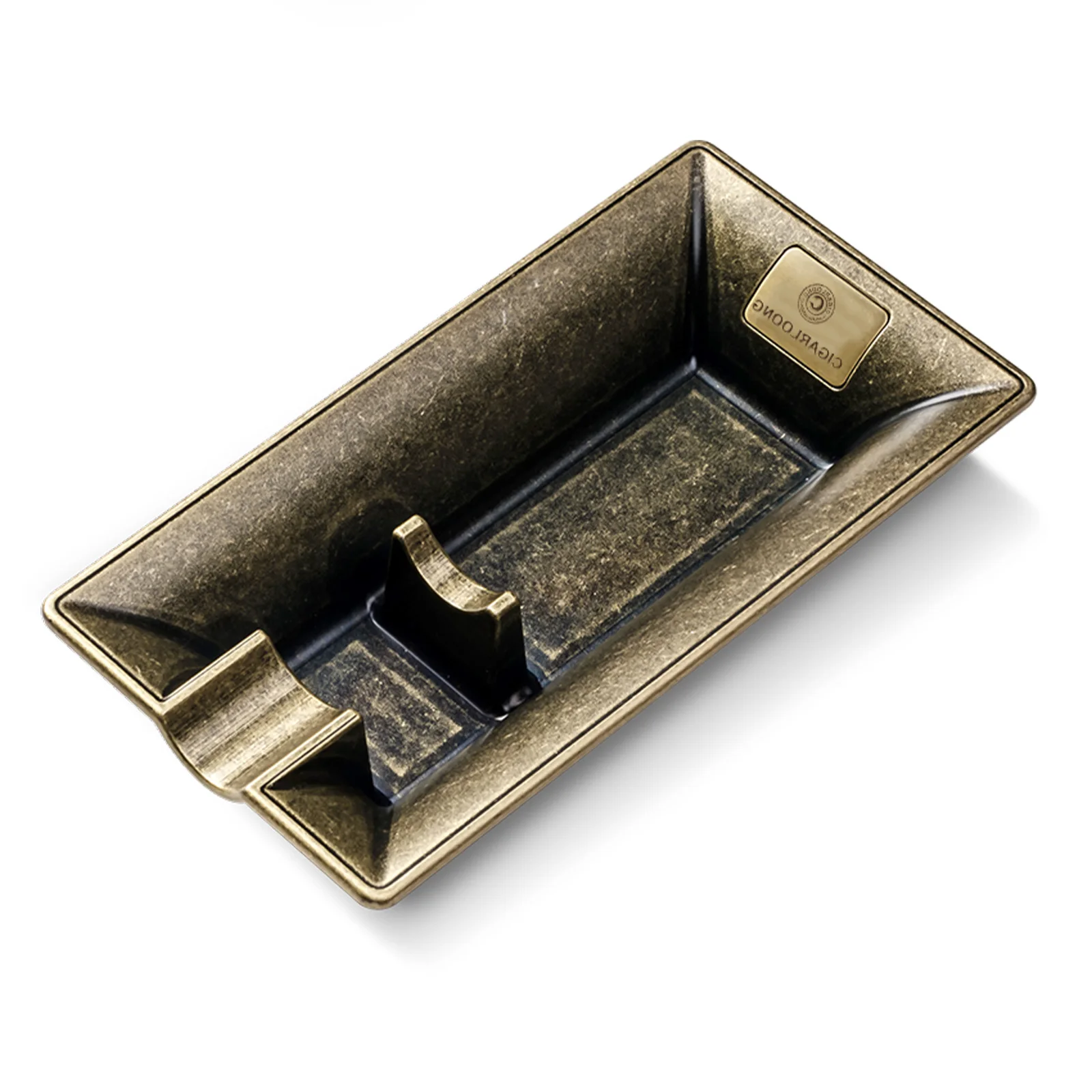 OILP - Cenicero Para Cigarros Con Base De Madera Maciza Y Bandeja De Metal | Negro, Diseño Moderno Para Hogar/Exterior