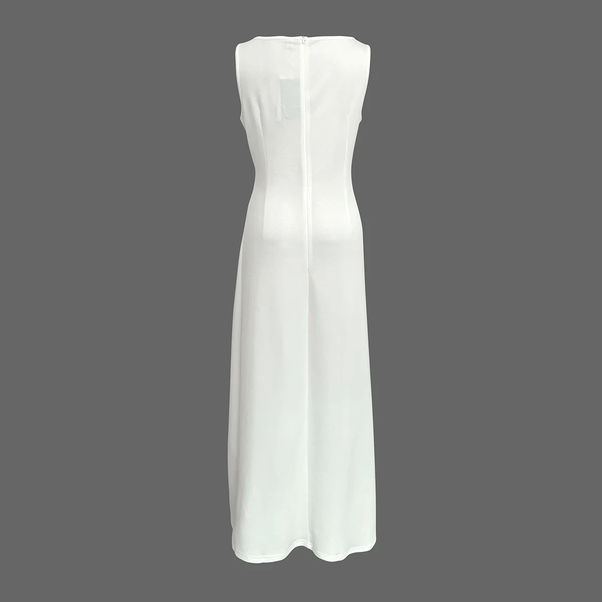 Yeezzi Women Pleated White A-Line Dress 2025 New Sleeveless Solid Color Split-Joint Round-Neck Elegant Evening Maxi Dresses 4
