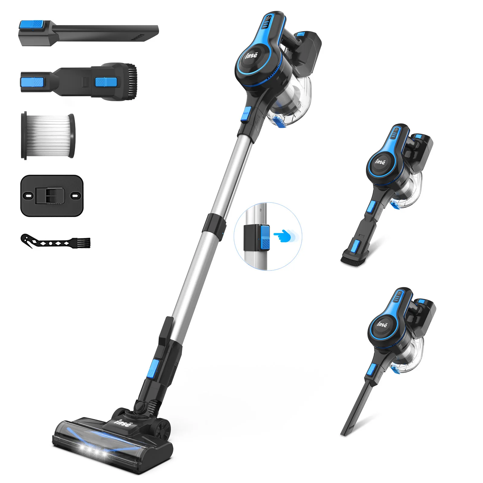 Inse Cordless Vacuum Cleaner, 6 in 1 Powerful Suction Lightweight Stick Vacuum with 2200mAh Rechargeable Battery, Up to 45min Runtime