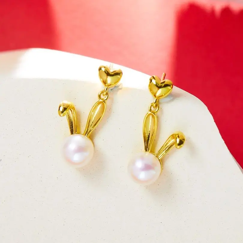 

MADALENA SARARA Freshwater Pearl Women Earrings 18K Gold Stud Earrings Rabbit Shape Hard Gold Luxury Elegant Au750