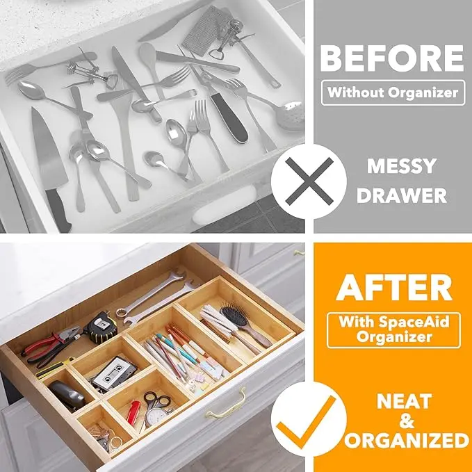 **6-Piece Bamboo Drawer Organizer Set** 2