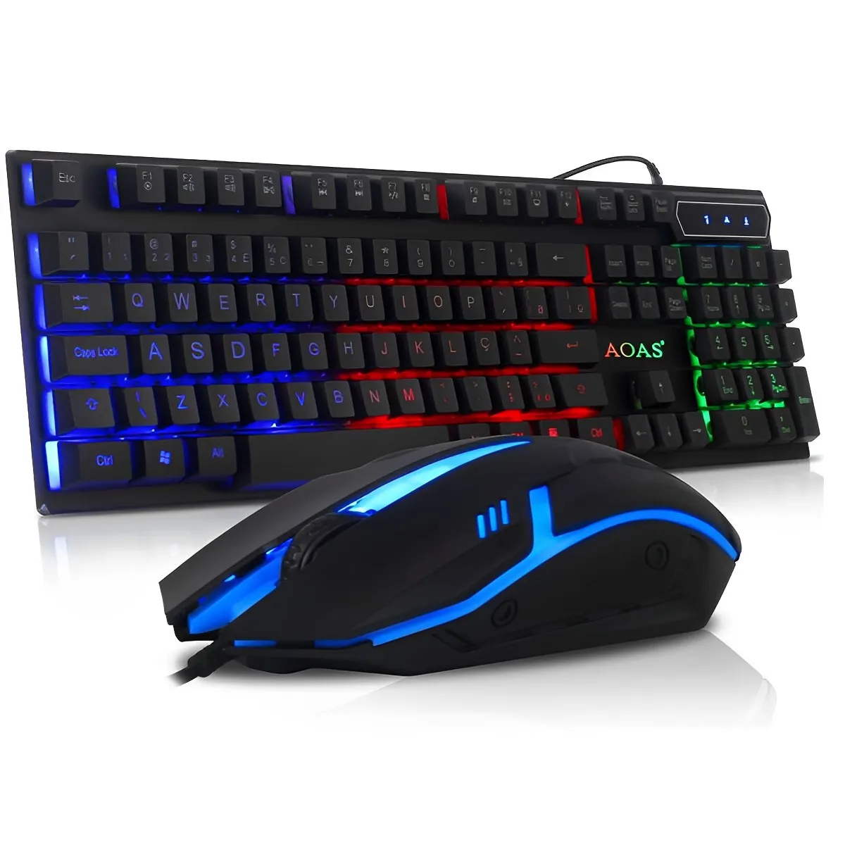 Kit Teclado Semi Mecanico Gamer Usb Led Rgb + Mouse Optico 2400 Dpi Preto Português Brasil M800