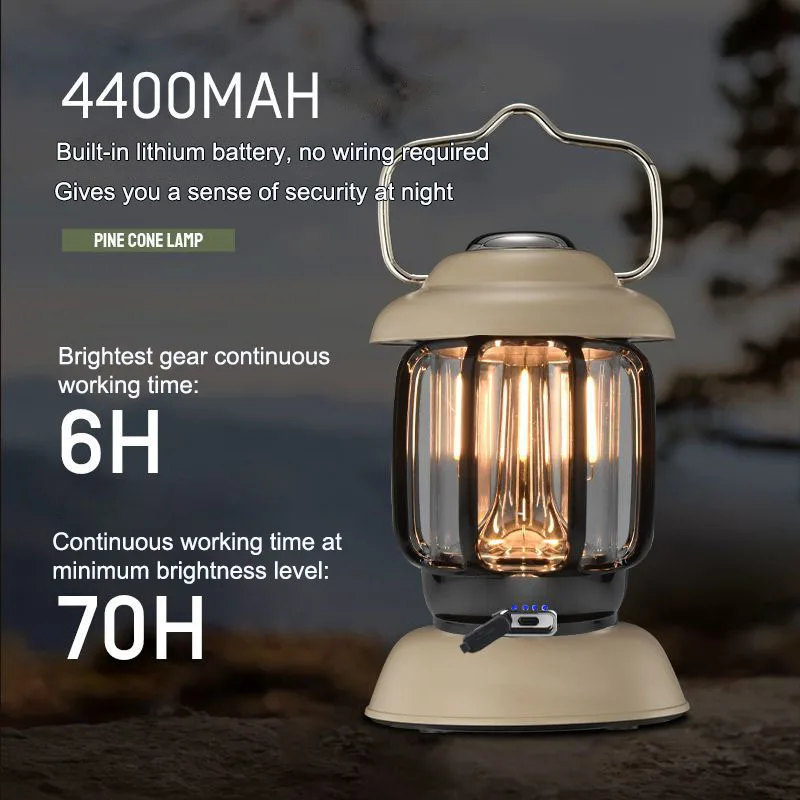 Rechargeable Camping Lantern Aluminum Alloy Vintage Pendant Light Waterproof Stepless Dimming Outdoor Adventure picnic Home