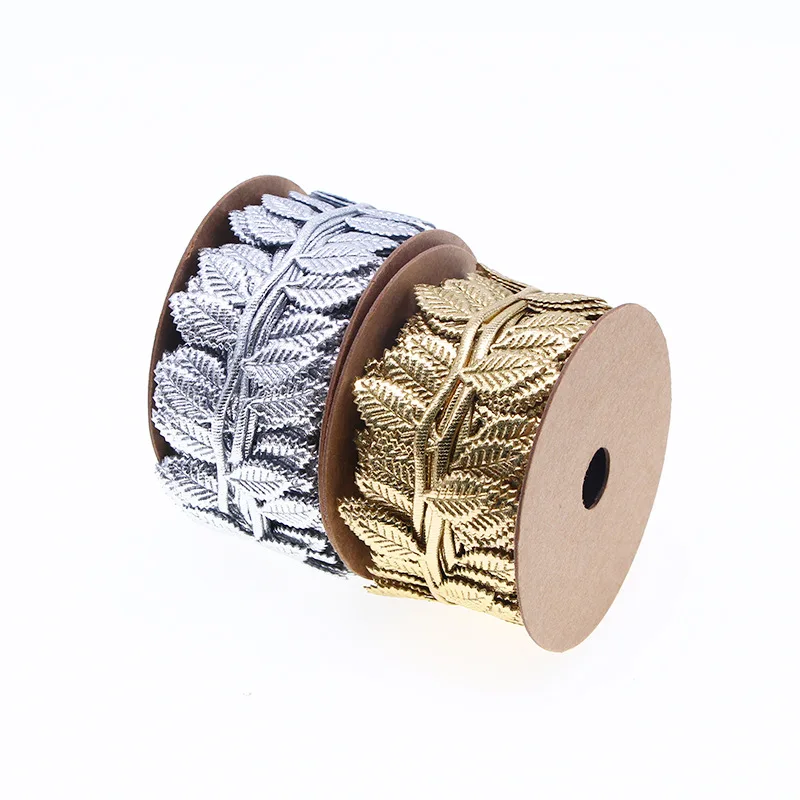 PD new imitation leather gold and silver leaf ribbon flower gift box packaging leaf lace decorative ribbon 10 meters