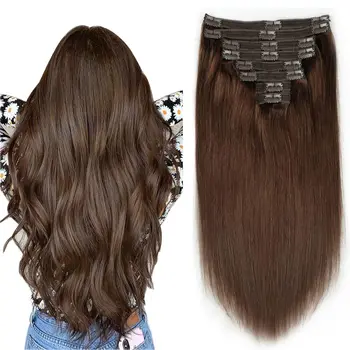 Brown Clip In Hair Extensions Real Human Hair Brazilian For Women Straight Hair 8pcs 120gram Remy Human Hair Thick Silky Soft 1