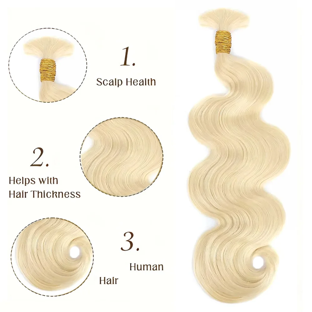 613 Blonds Body Wave Braids Human Hair Bulk For Braiding 100% Human Hair Bundles 1/2/3 Bundles No Weft Hair Bundles For Women 5