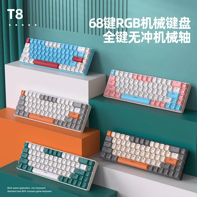 Mechanical Keyboard Gaming Keyboard Machenike T8GRB Wired Keyboard Hot Swappable 68 Keys RGB Light Mac Windows