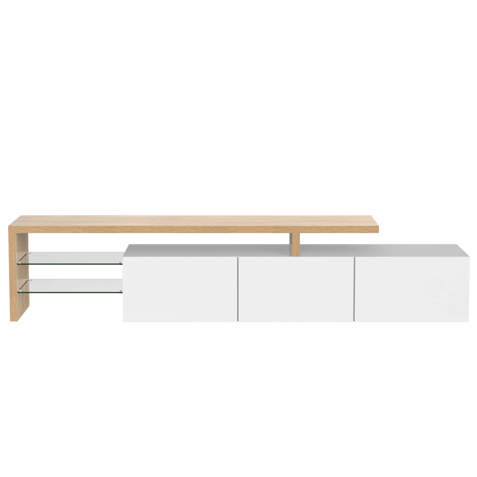 Rosahqnda Moderner TV-Schrank mit LED-Beleuchtung, stilvoller Eleganz-TV-Ständer mit Stauraum, Hochglanz- und Holzoptik, Glasregale – Detail 12
