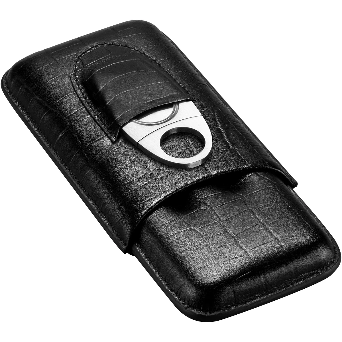 สีดำหนังซิการ์ผู้ถือกรณี Withe Sharp เครื่องตัดซิการ์ Humidor 3หลอดท่อง