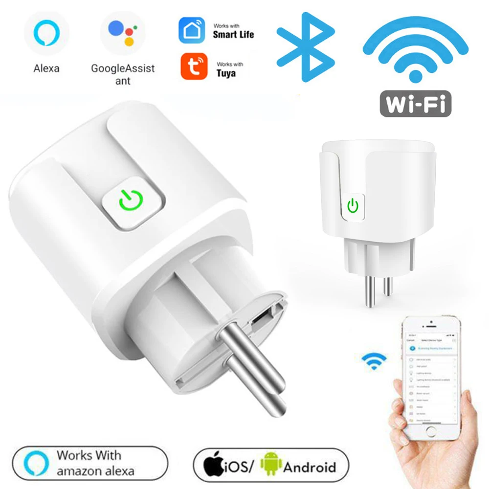 20A EU Smart Plug Tuya WIFI Bluetooth Wireless Remote Smart Socket Timer  Voice Control Home Fire Retardant PC Smart Power Socket - AliExpress