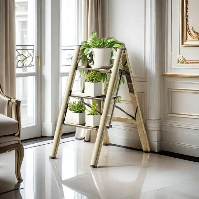 Échelle pliante légère en aluminium, échelle à structure triangulaire stable avec capacité de charge de 150 kg, design avec pédales antidérapantes et pieds en caoutchouc, échelle domestique en profilé d'aluminium épaissi, pliable ultra-mince pour gagner de la place, facile à ranger derrière la porte, le canapé ou le placard. 1