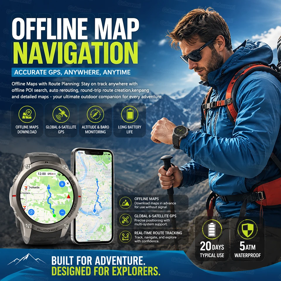 Smartwatch da uomo con GPS, orologio di alta gamma, impermeabile per il nuoto, sensore a sei assi, GPS ad alta precisione, bussola, Smartwatch sportivo. - immagine 3