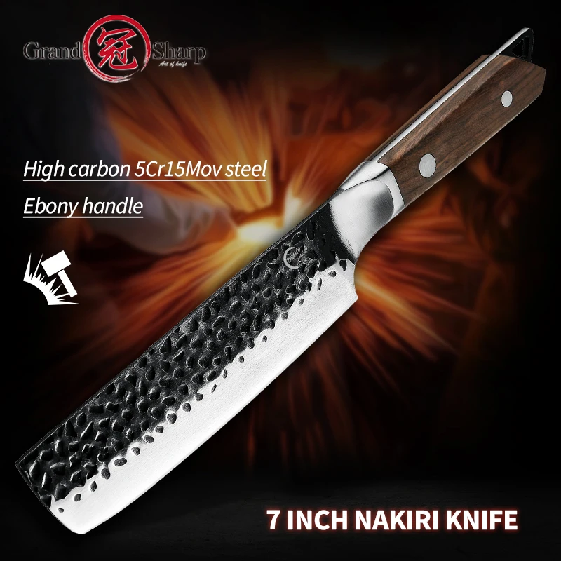 

Grandsharp Kitchen Knives Japanese Nakiri High Carbon Stainless Steel Chef's Vegetables Knife Slicing Chopping Cooking Outdoor
