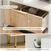 Набор из 2 прикроватных тумбочек, 3 ящика, металлических ручек, металлических ножек, идеально подходит для спальни или гостиной, белый и дерево. — изображение 4