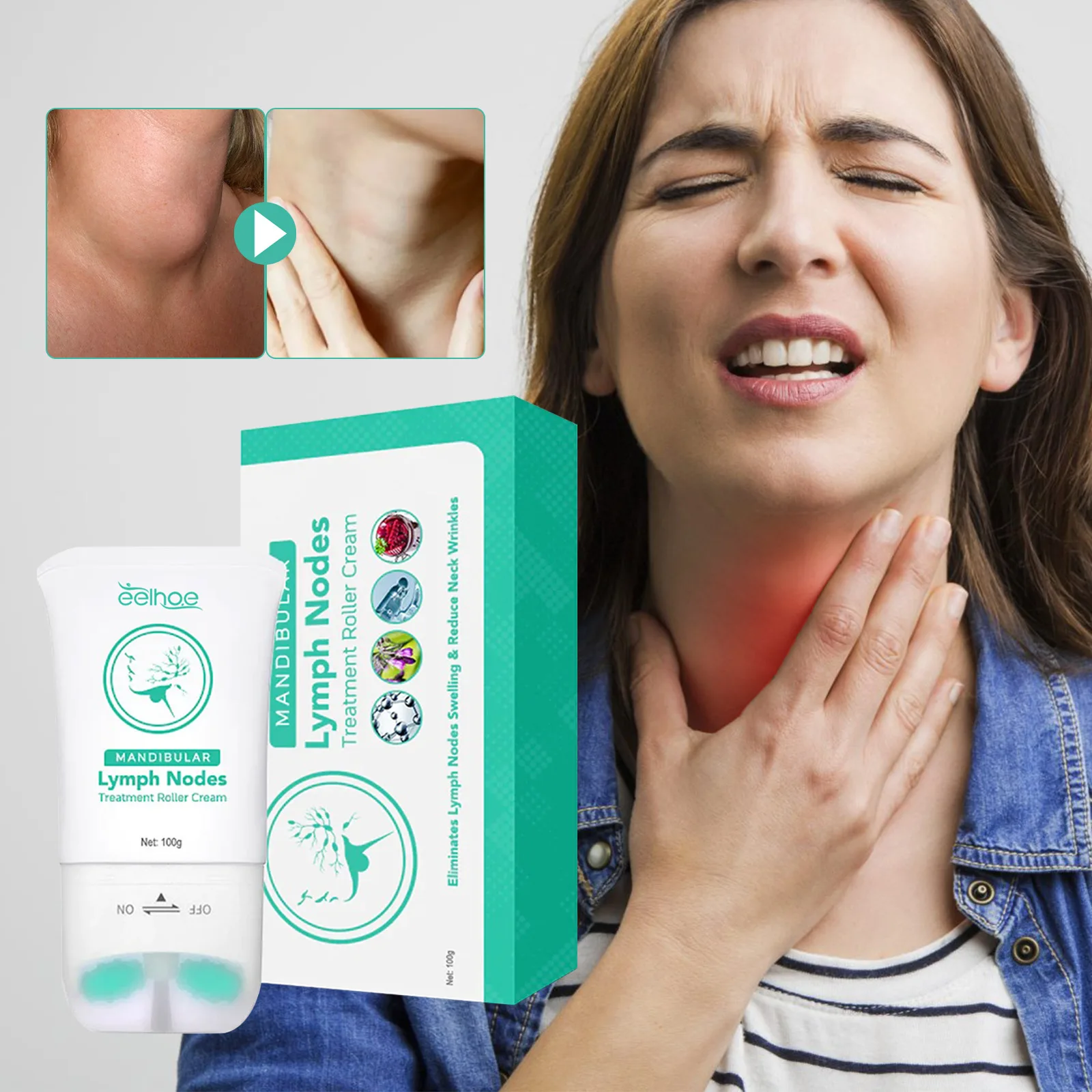 Lymph Node Removal Cream Thyroid Gland Treatment Thyroiditis Pain Relief Cure Sore Throat Anti Swelling Lymphatic Detox Roller