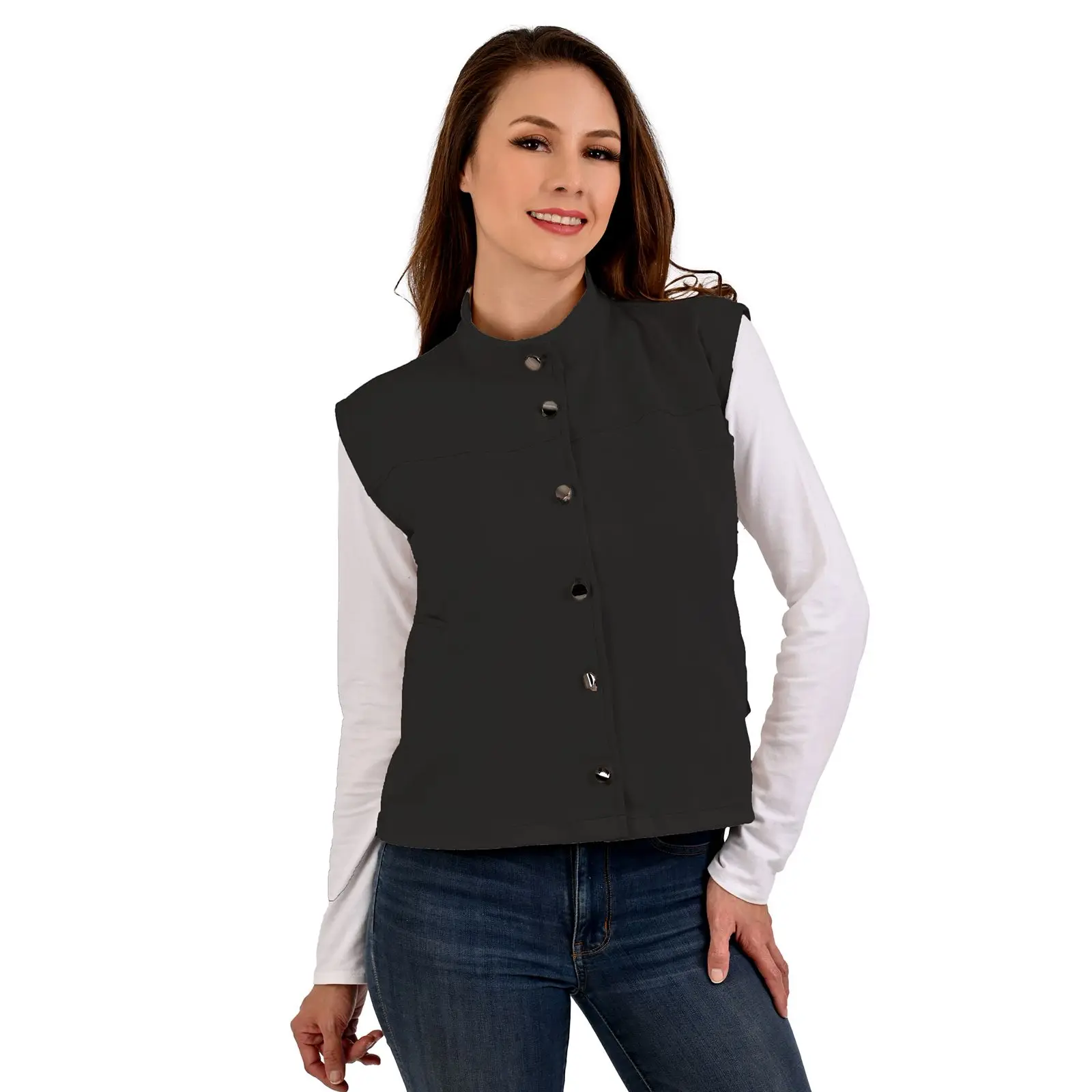 Chaleco De Gamuza Dama Con Botones Y Bolsas Laterales Casual