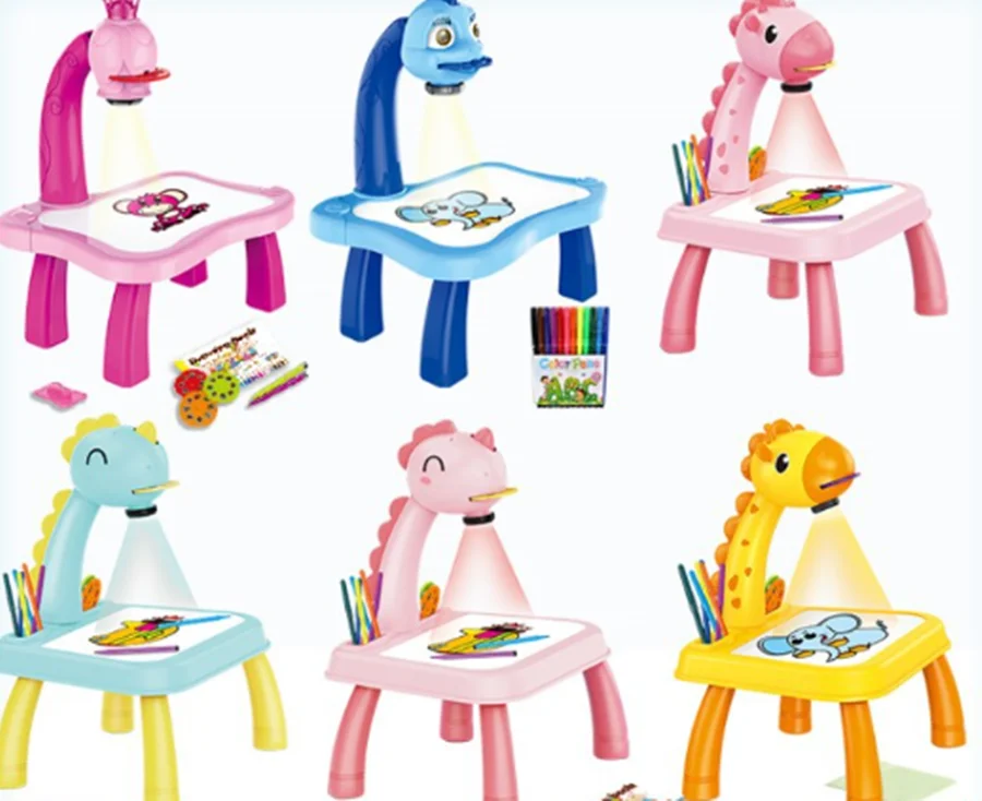 Children Led Projector Art Drawing Table Toy Kids Painting Board Desk Crafts Interactive Educational Learning Paint Tools 1Set
