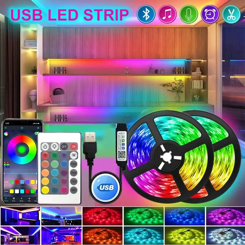 

1M-30M 5050 RGB LED Strip Light USB Bluetooth RGB 5V LED Lights Flexible LED Lamp Tape Ribbon RGB TV Desktop BackLight Diode