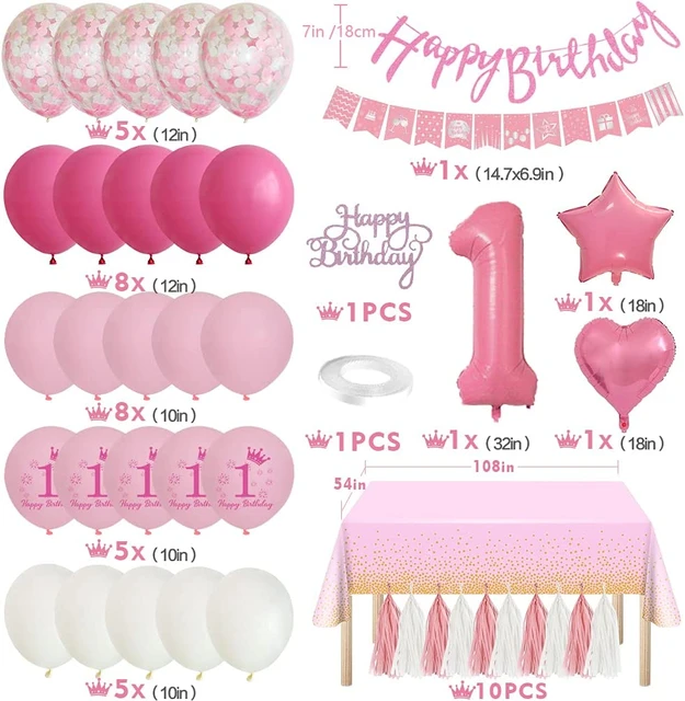 Decoracion Cumpleaños 1 año Niña ，Globos Cumpleaños 1 año，Decoración  Cumpleaños 1 año，Bebe 1 año，Globos Rosas，Globos de Cumpleaños 1 año，Primer Cumpleaños  Niña，Fiesta Cumpleaños 1 año，Globo 1 año : : Hogar y cocina