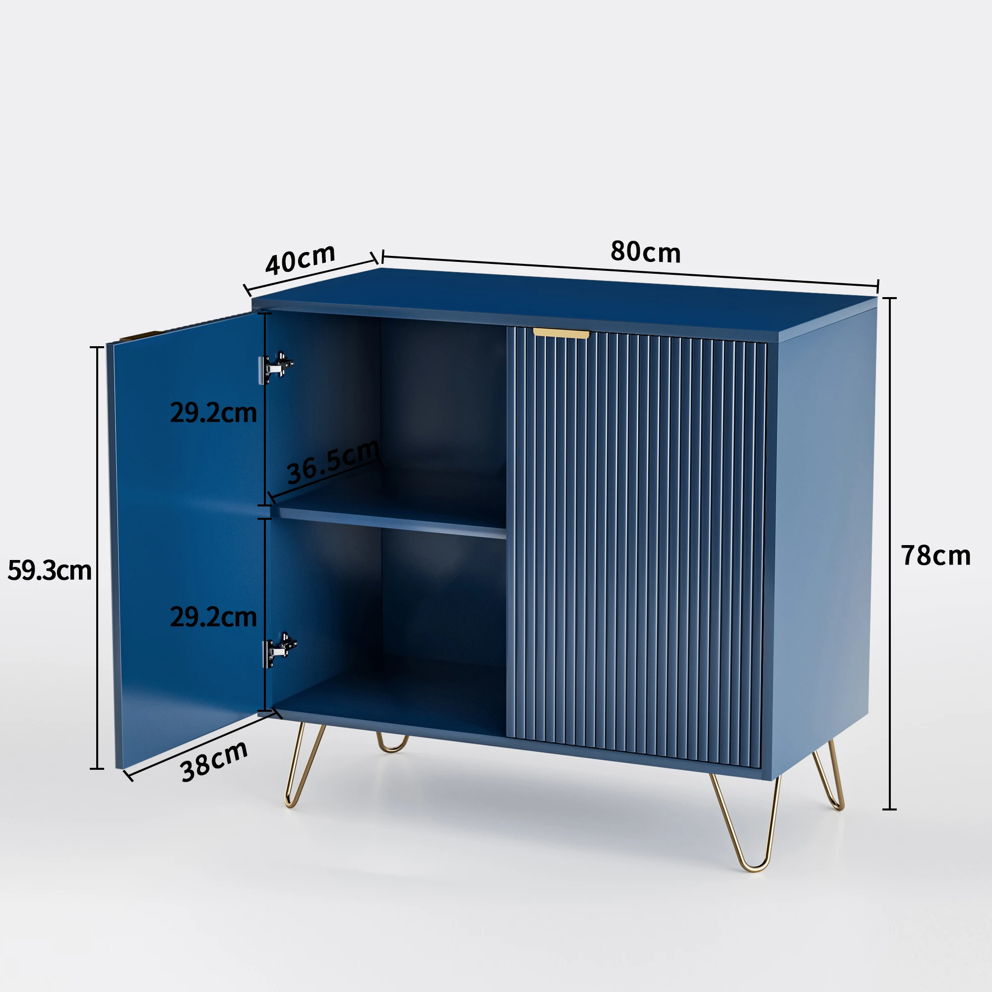Superaly 80×40×78cm Sideboard mit Doppeltüren, Aufbewahrungsmöbel, Küchenschrank mit goldfarbenen Beinen und zweistufigen Regalen – Detail 1