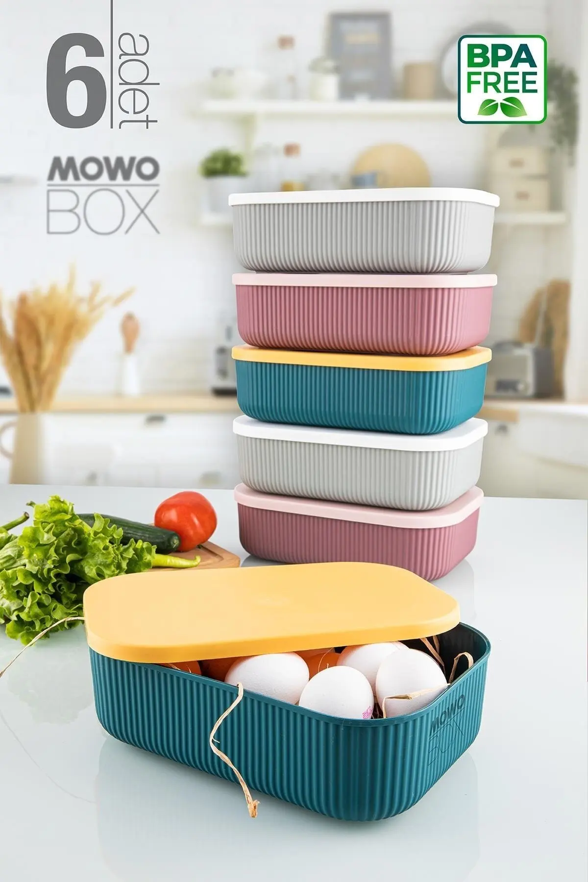 

6 Pieces 3.2 Lt (mix) Kitchen Storage Container Storage box Storage of your vegetables, fruits, dry food, cake and pastry