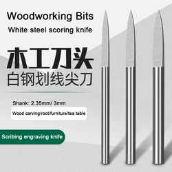 1Pc 2.35/3mmShank White Steel Grinding Sword Type Sculpting Tool For Lettering Woodwork Ivory Carving Amber Jade Line Outline