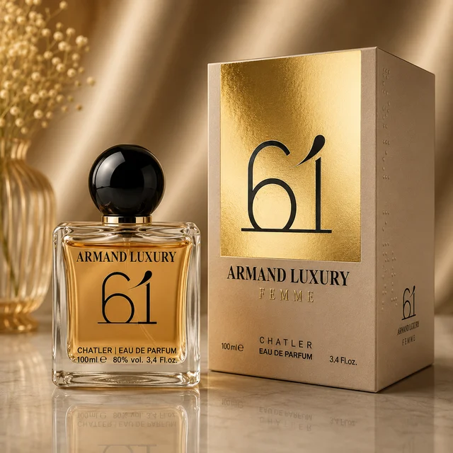Chatler - 61 Chatler Luxury Femme Eau de Parfum 100ml. Parfum féminin aux notes florales, fruitées et sucrées, combiné avec des nuances chaudes et élégantes qui ajoutent de la sophistication, de la féminité et une présence moderne et enveloppante. 1