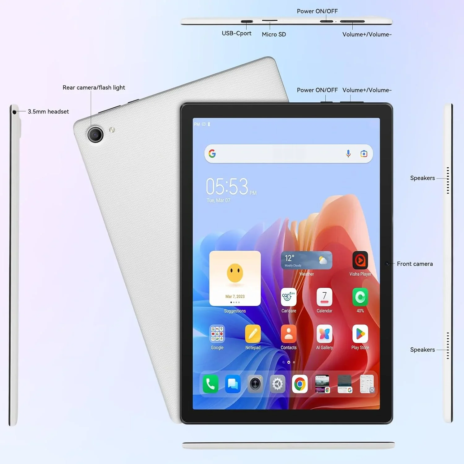 10 Inch Android 14 Tablet with 8GB RAM and 32GB Storage