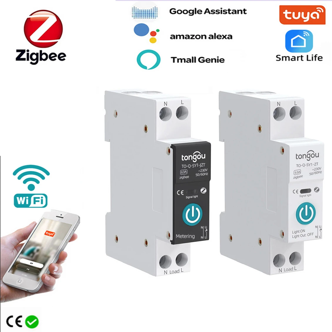 Tuya ZigBee Smart Circuit Breaker With Metering 1P 63A DIN Rail For