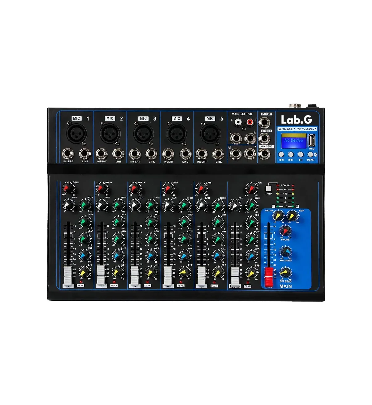 Tarjeta Mezcladora De Audio Lab.G De 7 Canales Con Bluetooth Negro