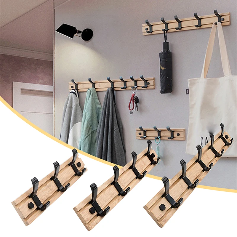 3/4/5 Hooks Coat Rack Bamboo Room Furniture Closet Moveable Hook Wall Hanging Mounted Hanger for Clothes Key Bag Hats Towels