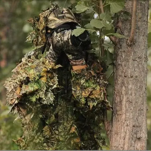 Ghillie Suit Camouflage Hunting Suits Outdoor 3D Leaf Lifelike Camo Clothing Lightweight Breathable Hooded Apparel Suit for Jung