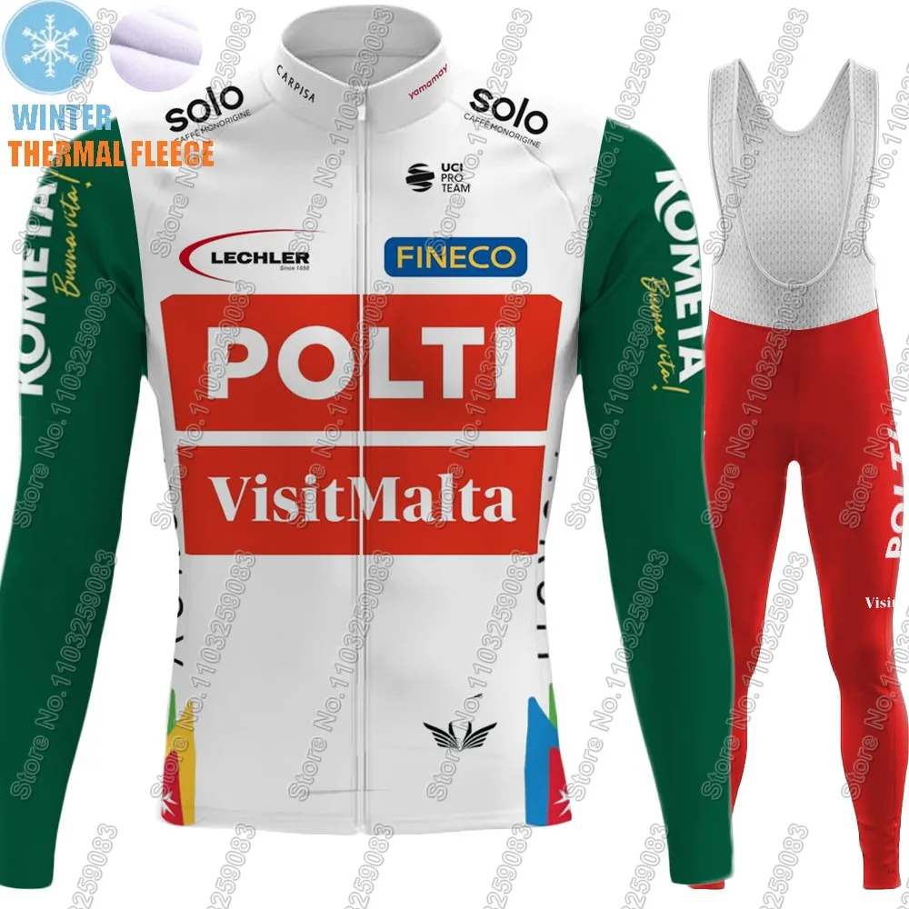 Polti Visitmalta Team Cycling Jersey Set Long Sleeve Kometa Italy Cycling Clothing Bike Thermal Jacket Suit Pants Bib MTB