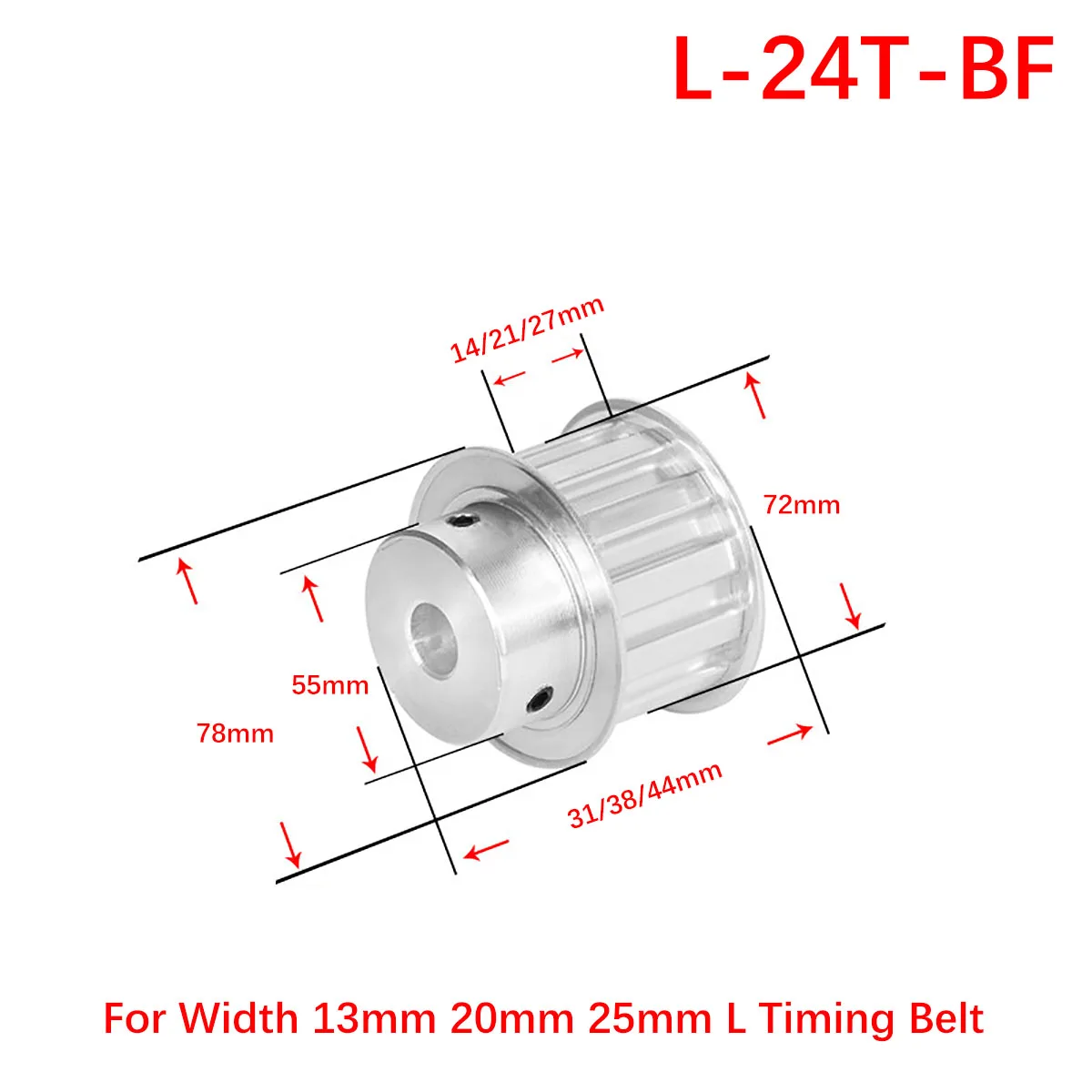 

L-24T-BF Timing Pulley Keyway Bore 12mm - 30mm Pitch 9.525mm Synchronous Pulley Wheel For Width 13/20/25mm L Rubber Timing Belt