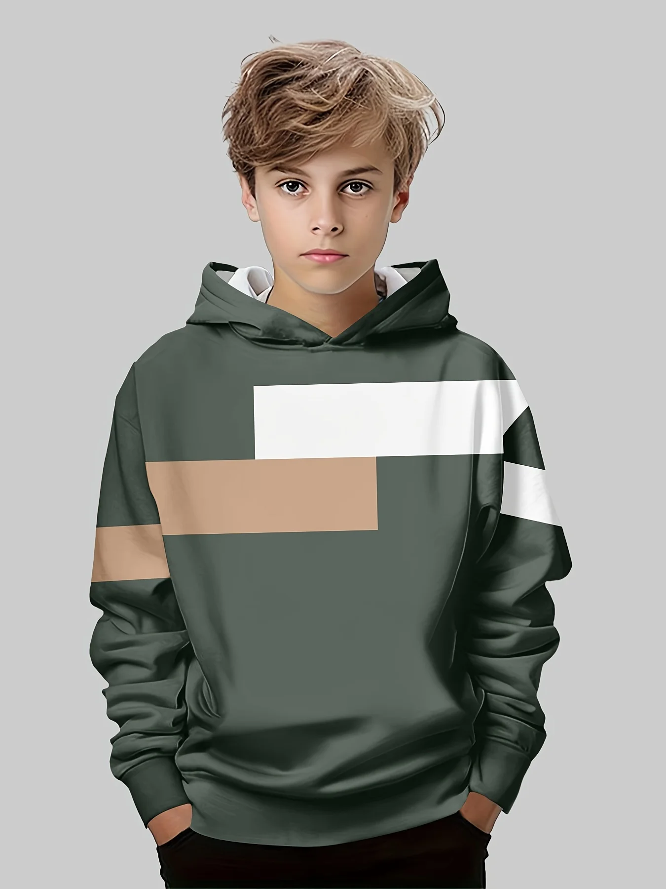 Boys Hoodie Stripe Pullover | Long Sleeve Thin Hooded Sweatshirt | Autumn Casual Color Matching Design 2