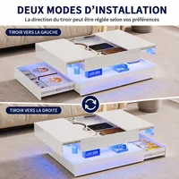 Table basse LED RGB MINGZHE 78 x 78 cm, table de salon haute luminosité avec rangement, tiroirs réversibles, contrôle par application et télécommande, surface UV facile à nettoyer, noir/blanc 5